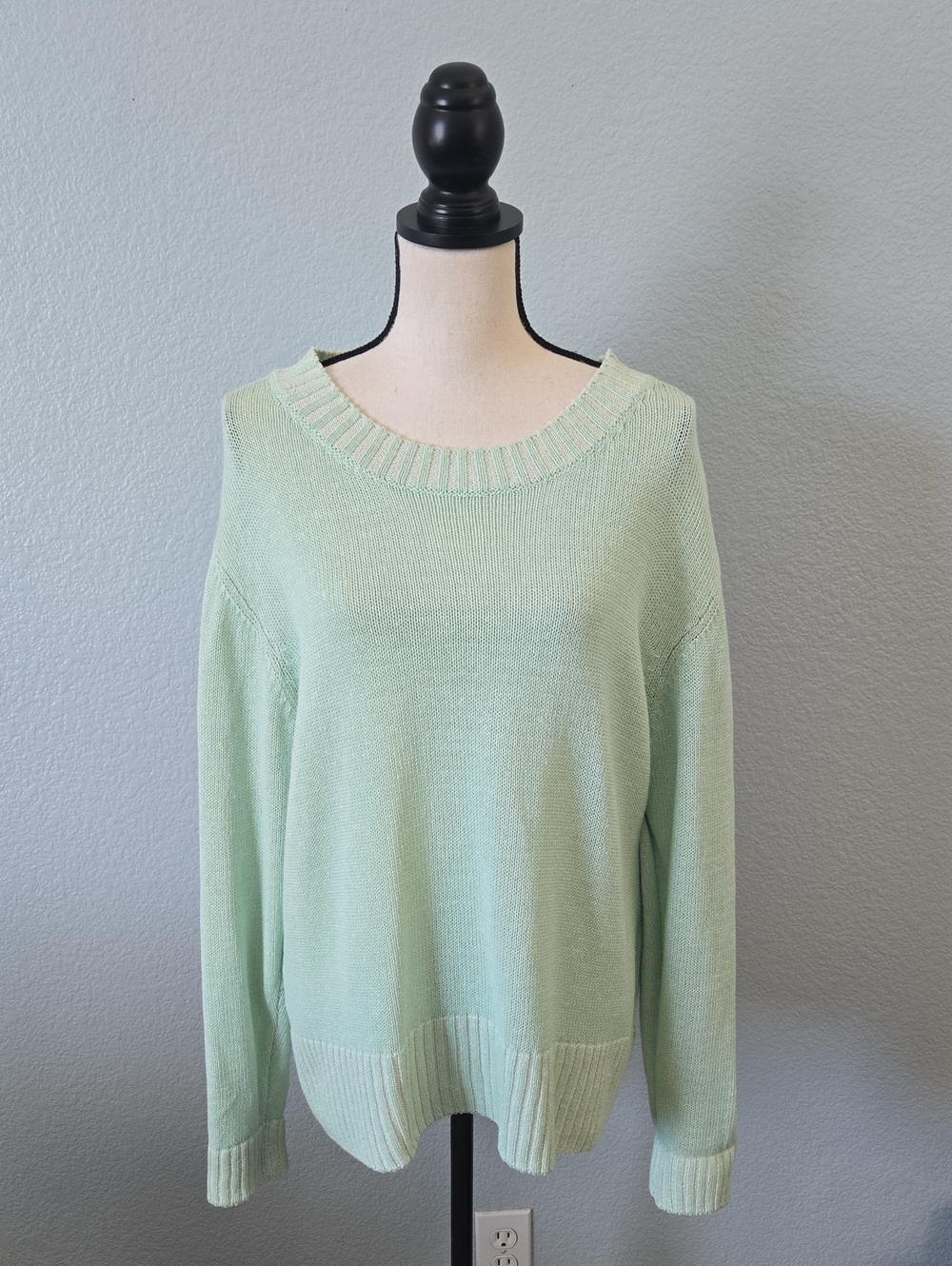 SAKS FIFTH AVENUE Mint Crewneck Linen Blend Sweater Sz Large